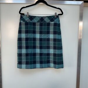 L.L. Bean Blue and Green Wool Plaid Pencil Skirt Knee-Length Women’s Size 10